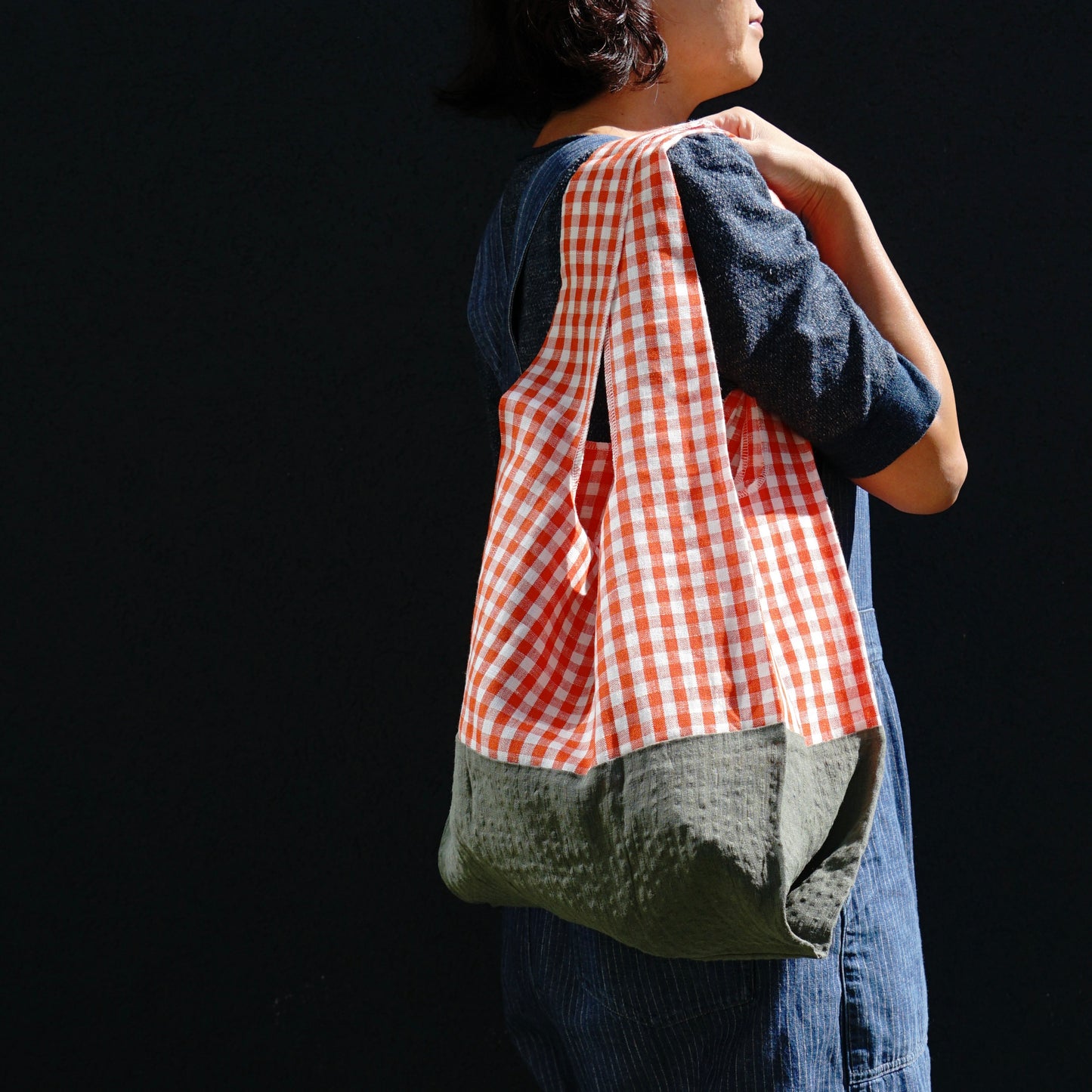 202007ECO03 Shoulder bag / gingham check-orange