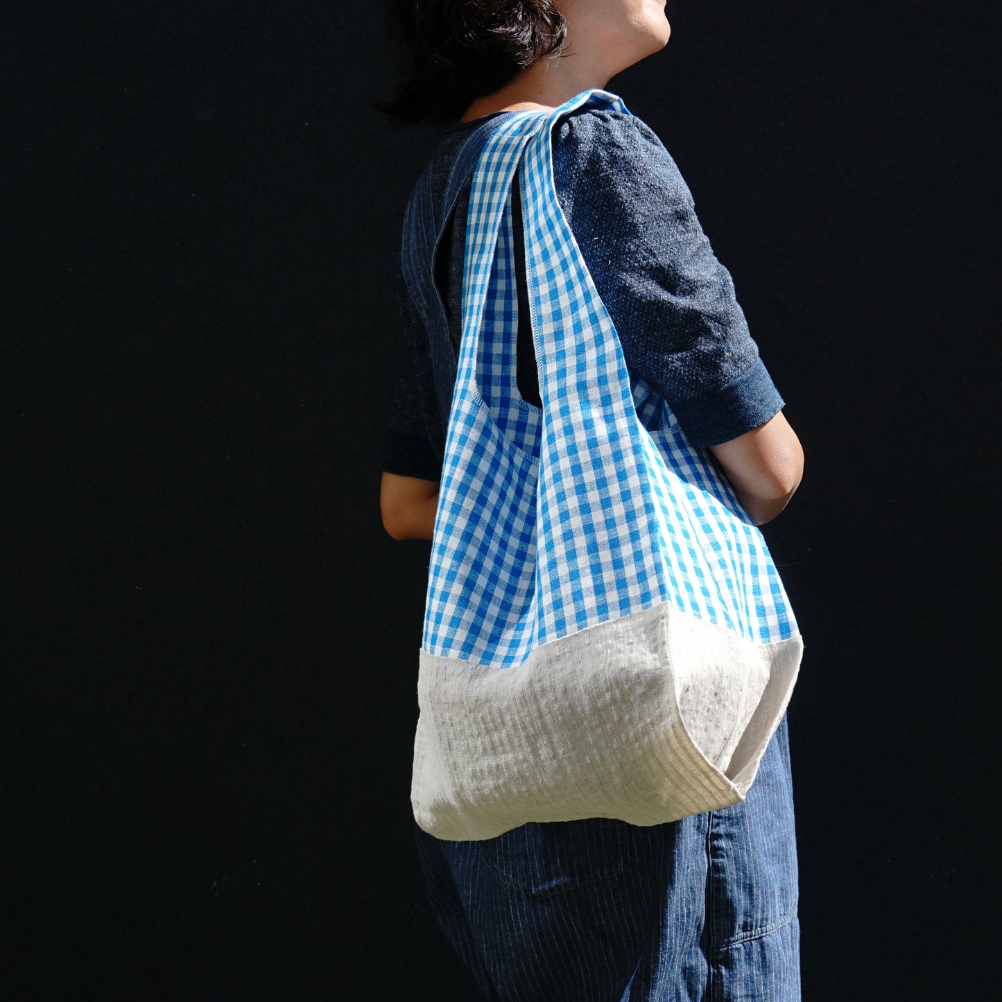 202007ECO04 Shoulder bag / gingham check-blue