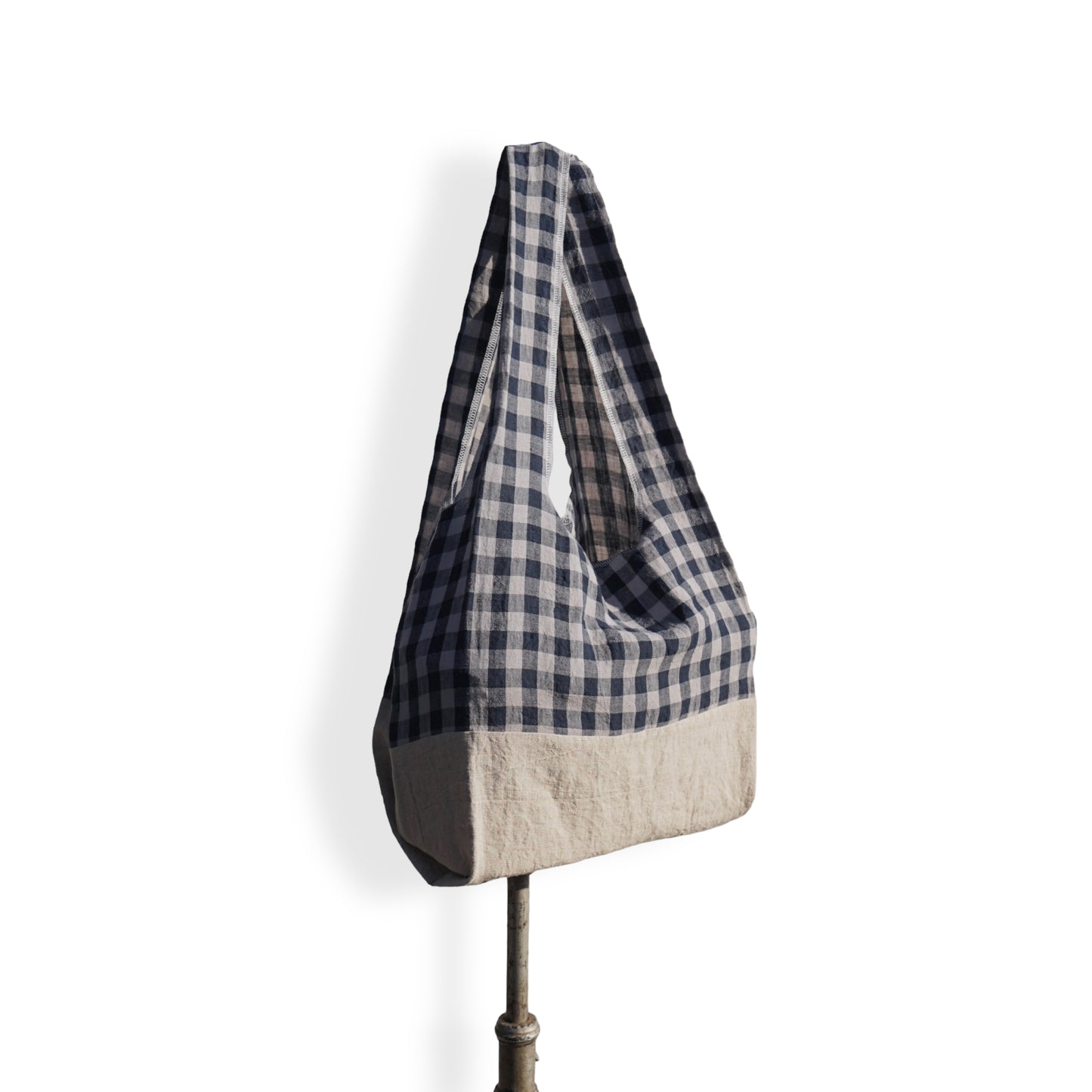 202303ECO20 Shoulder bag / cozy linen gingham-black